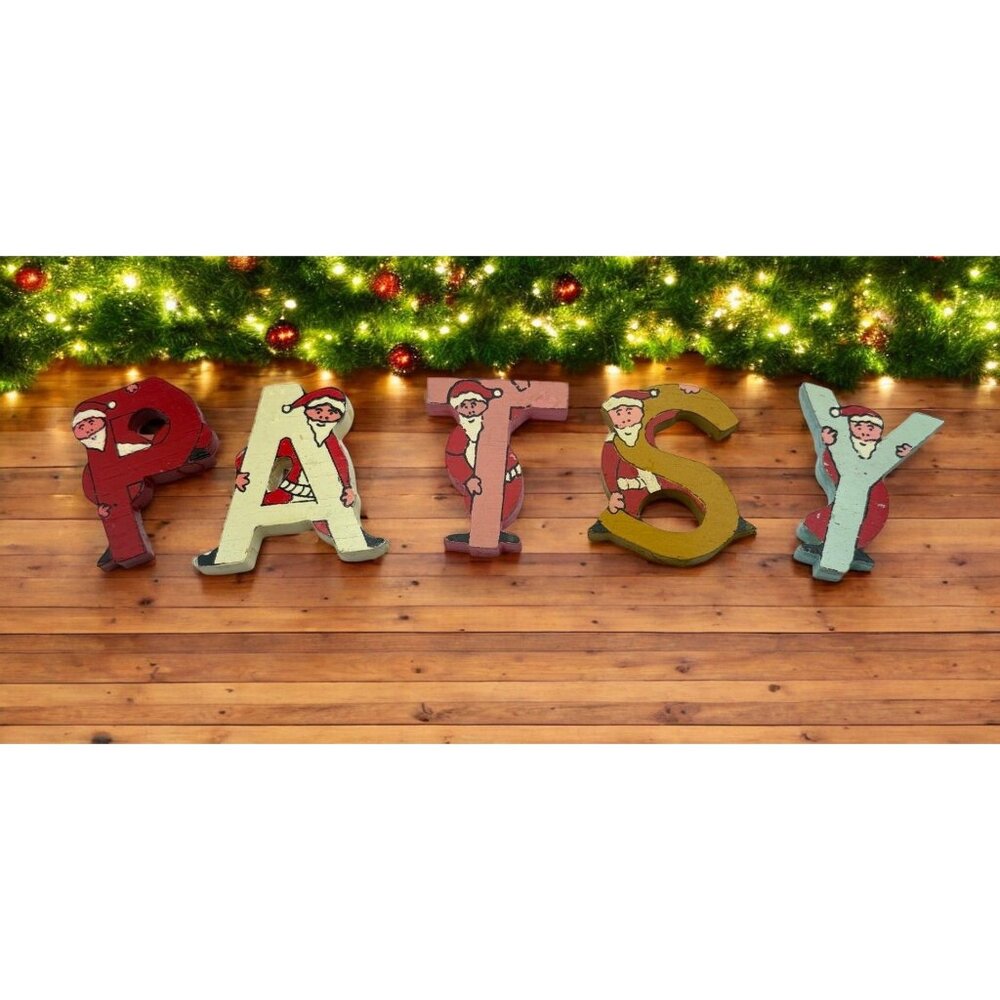 Vintage Wooden Christmas Santa Letters "PATSY" Hand Painted Wood Block Art